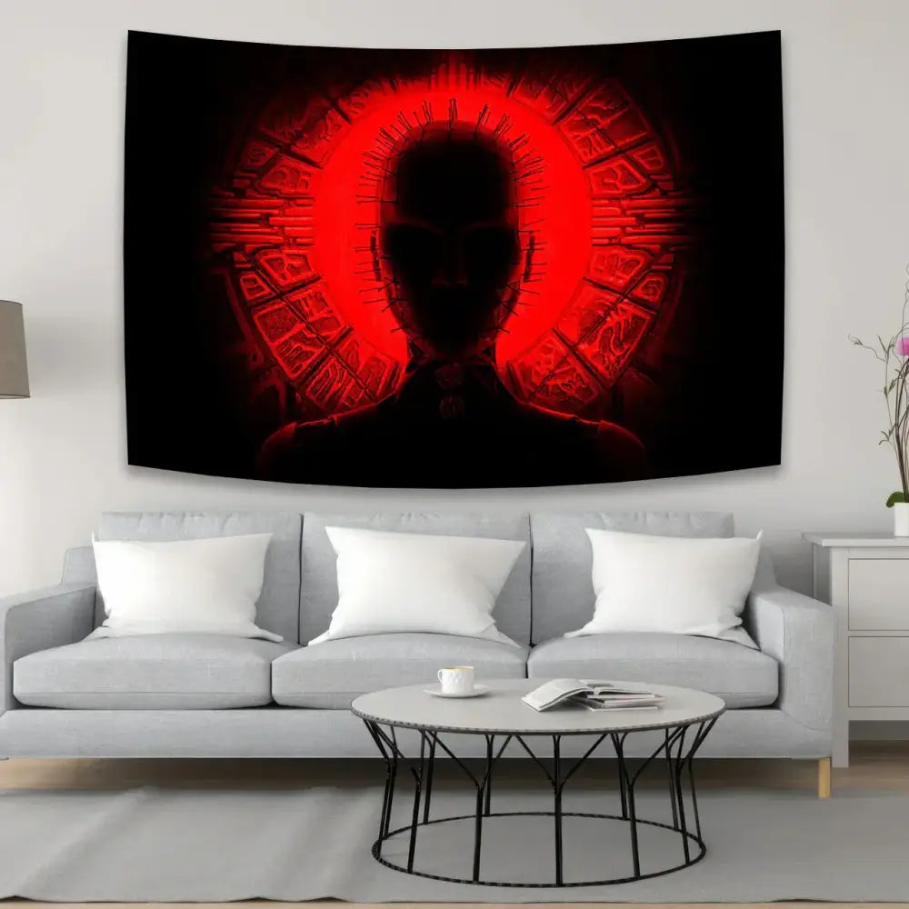 Boho white & red jack-o-lantern wall tapestry bedroom horror movie decor