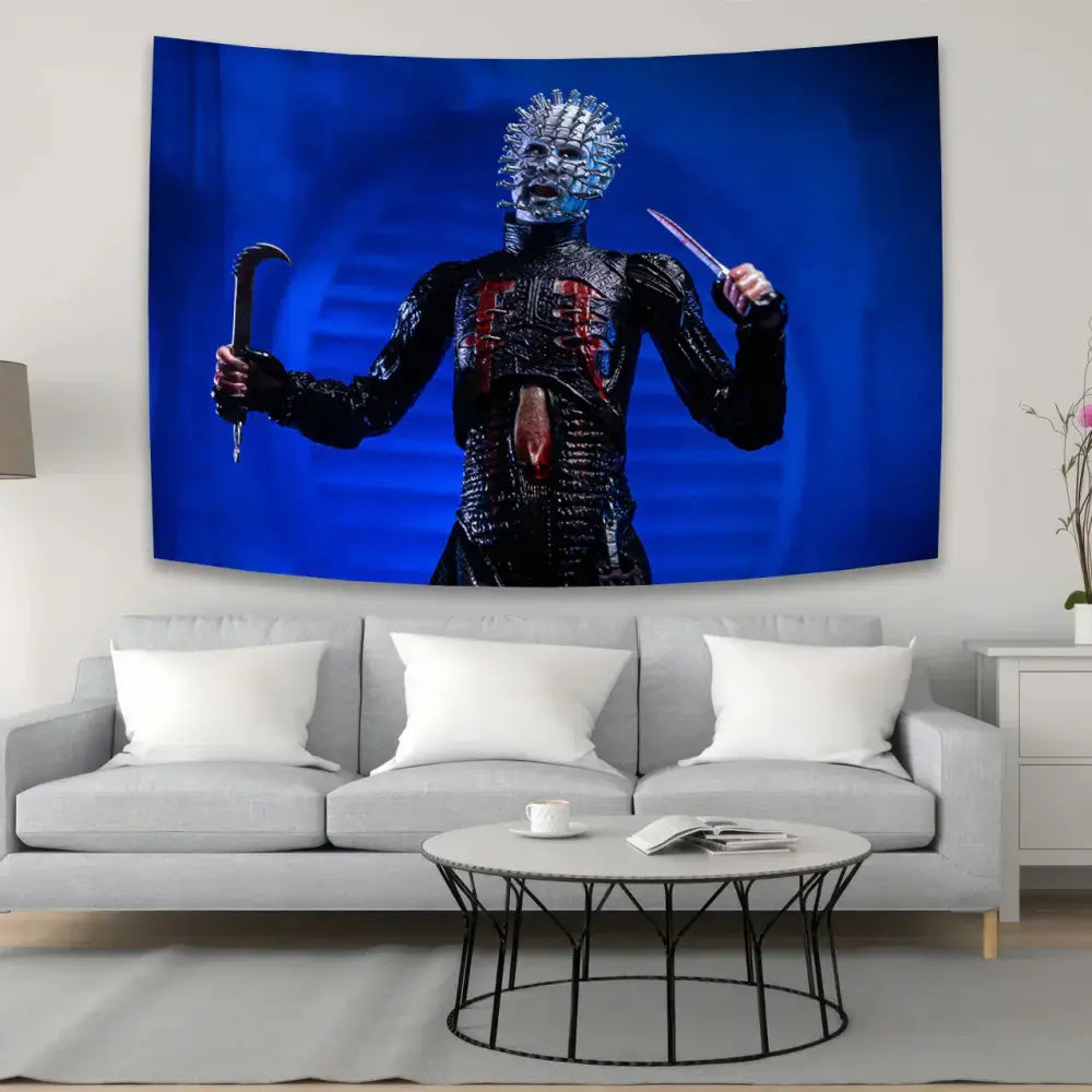 Boho white & red jack-o-lantern wall tapestry bedroom horror movie decor