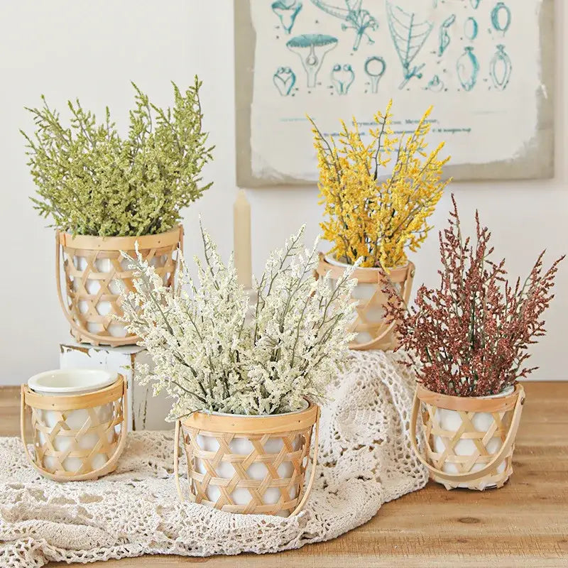 Boho wicker basket with pink & white decorbites forever dancing grass