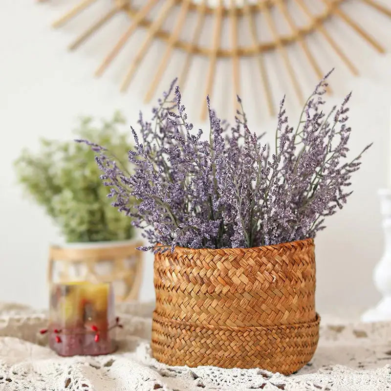 Boho wicker basket with pink & white decorbites forever dancing grass