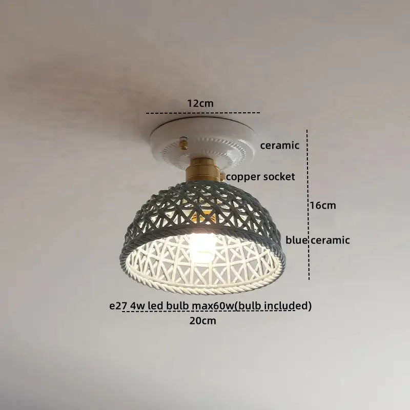 Boho woven rattan wood led ceiling light for bedroom decor