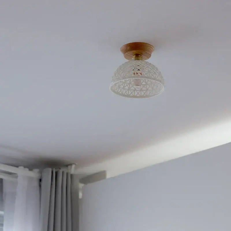 Boho woven rattan wood led ceiling light for bedroom decor