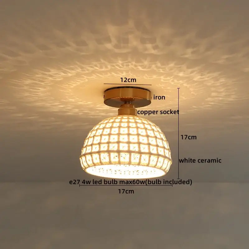 Boho woven rattan wood led ceiling light for bedroom decor