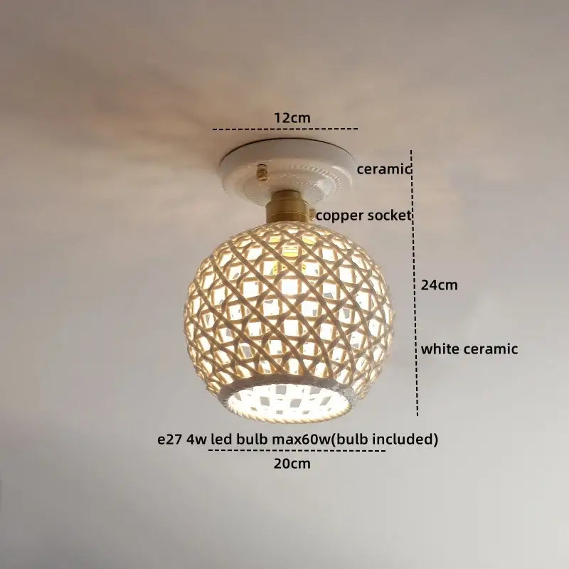Boho woven rattan wood led ceiling light for bedroom decor