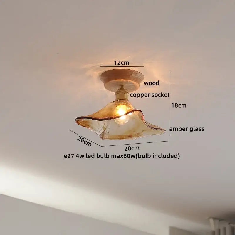 Boho woven rattan wood led ceiling light for bedroom decor