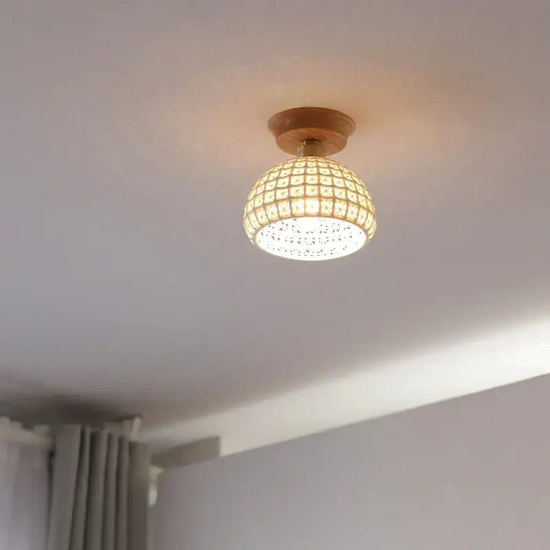 Boho woven rattan wood led ceiling light for bedroom decor