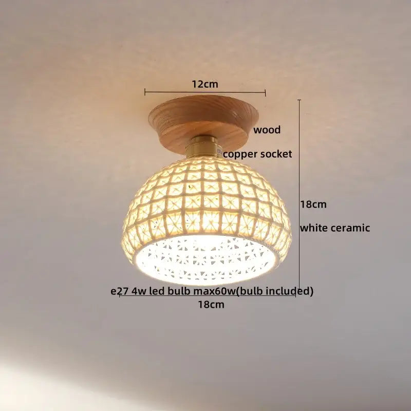 Boho woven rattan wood led ceiling light for bedroom decor