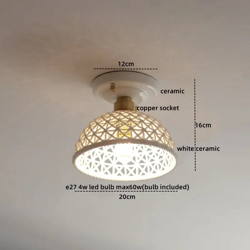 Boho woven rattan wood led ceiling light for bedroom decor