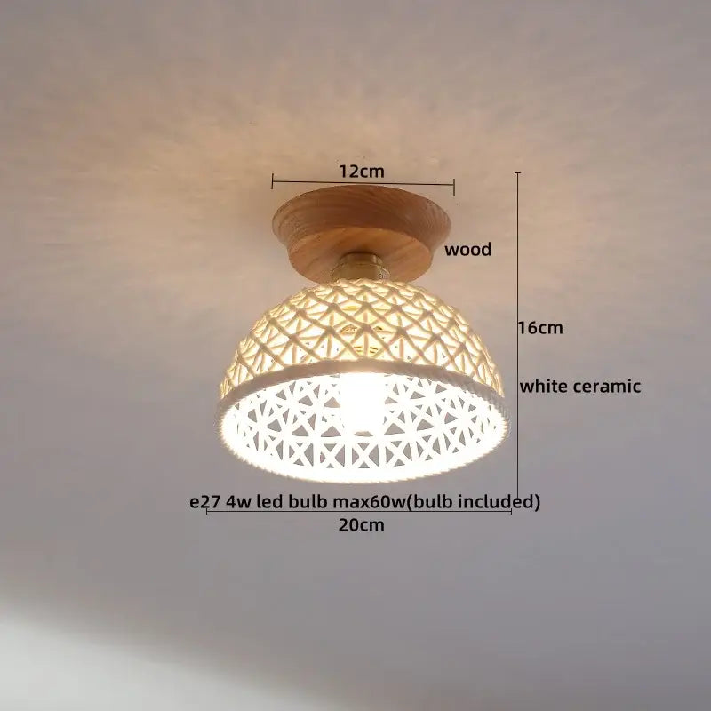 Boho woven rattan wood led ceiling light for bedroom decor
