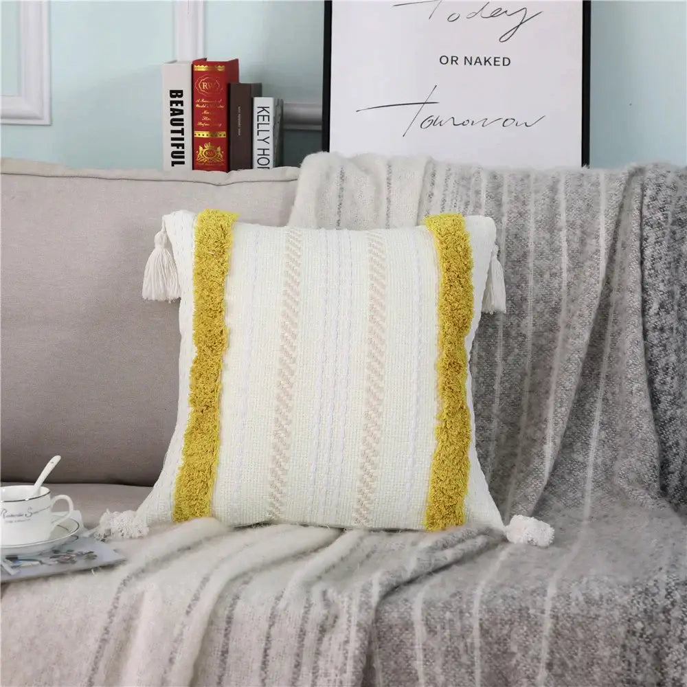Boho woven tassel pillow case living room textured throw cushion