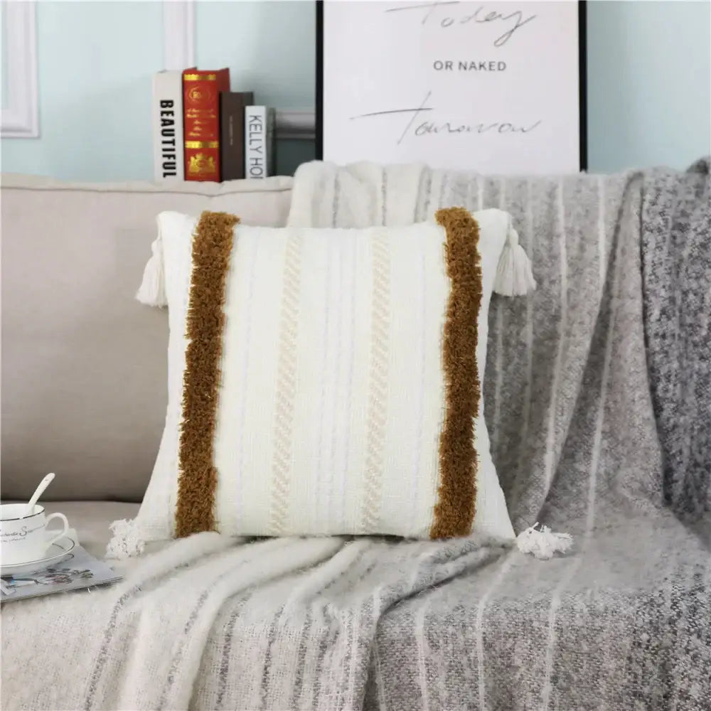 Boho woven tassel pillow case living room textured throw cushion