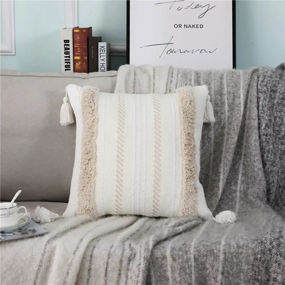 Boho woven tassel pillow case living room textured throw cushion