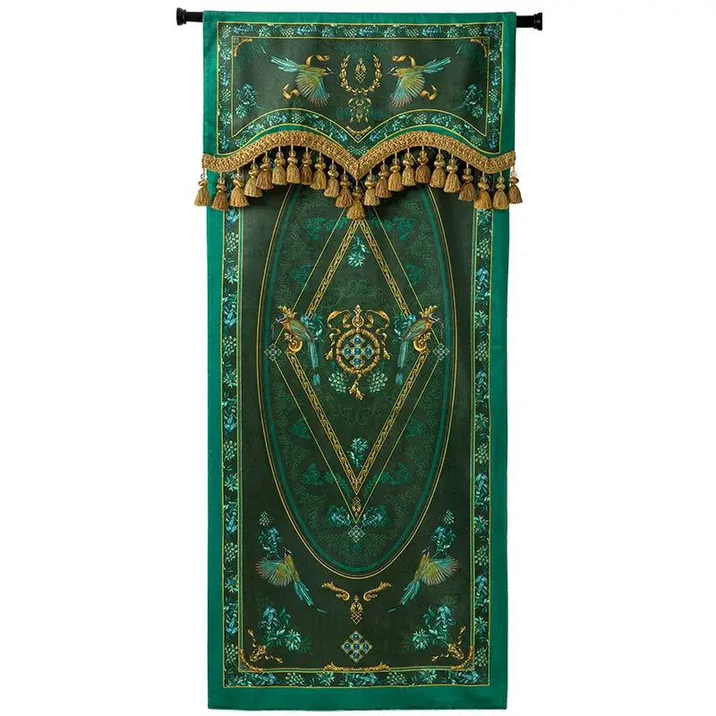 Botanic garden velvet blackout curtains emerald & gold bedroom valance