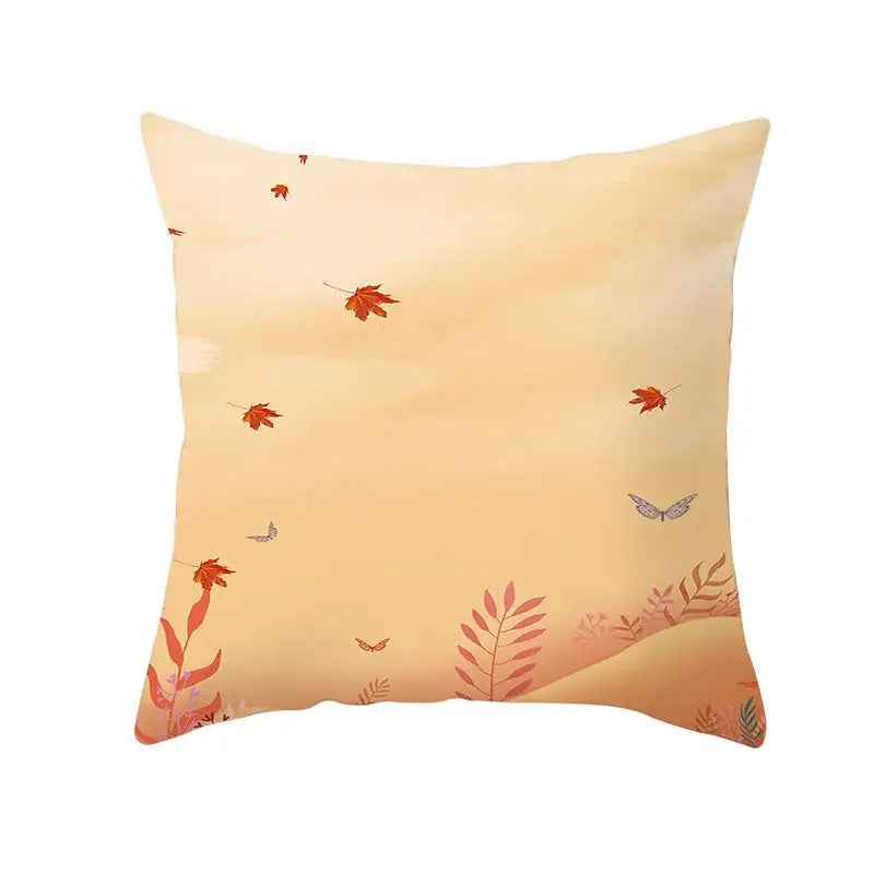 Botanical autumn maple leaves plush pillow case living room decor