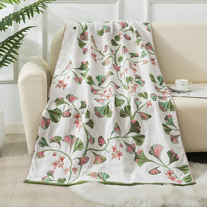 Botanical blue and orange cotton gauze bath towel bathroom throw