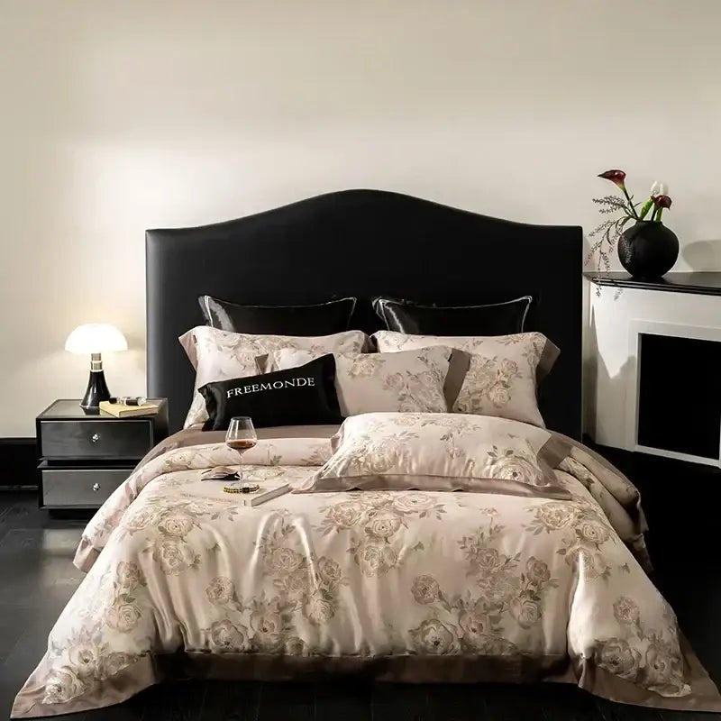 Botanical cream egyptian cotton print bedding set for the bedroom