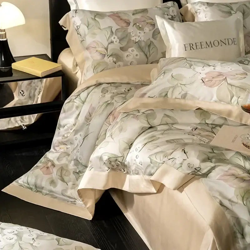 Botanical cream egyptian cotton print bedding set for the bedroom