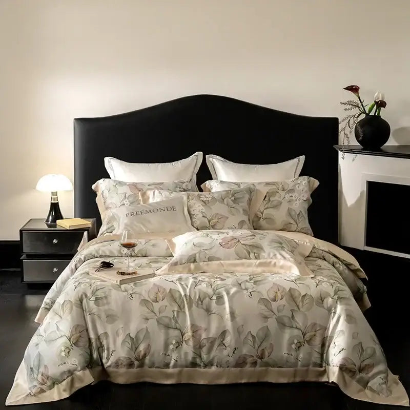 Botanical cream egyptian cotton print bedding set for the bedroom
