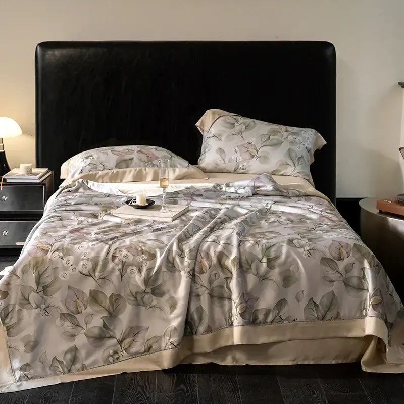 Botanical ivory eucalyptus fiber flowers quilt set bedroom bedspread