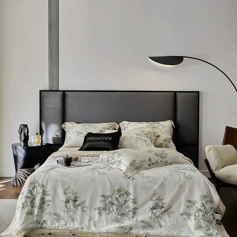 Botanical ivory eucalyptus fiber flowers quilt set bedroom bedspread