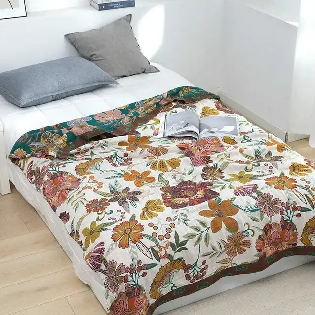 Botanical off-white decorbites cotton leisure blanket bedroom bedspread