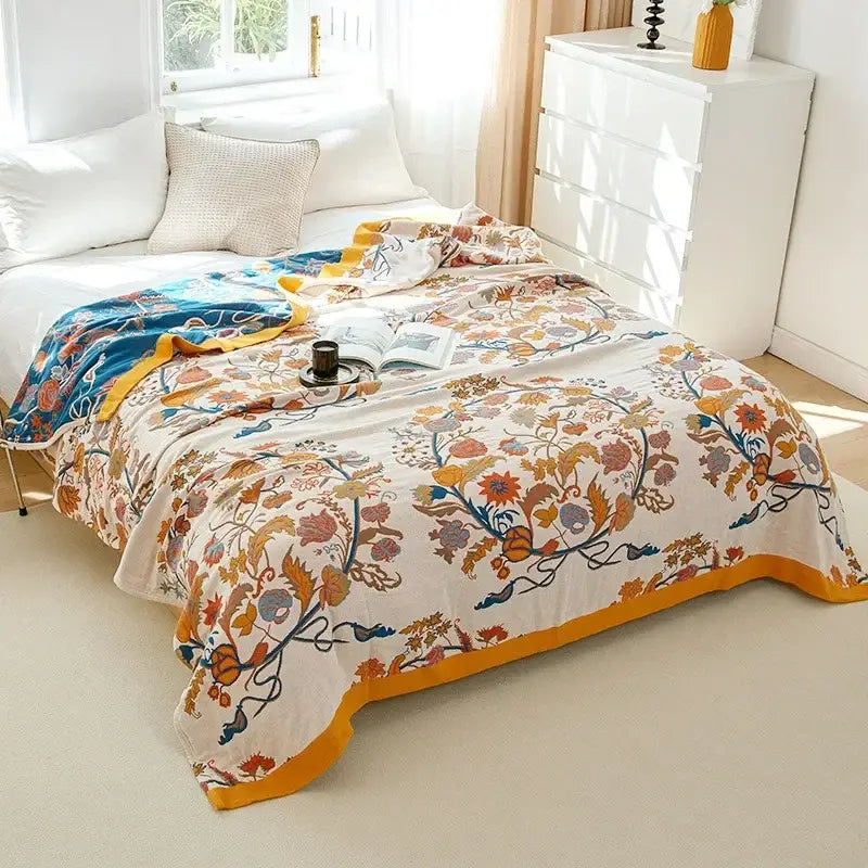 Botanical off-white decorbites cotton leisure blanket bedroom bedspread