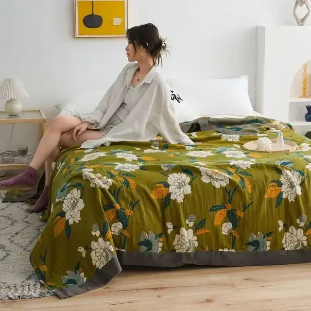 Botanical off-white decorbites cotton leisure blanket bedroom bedspread