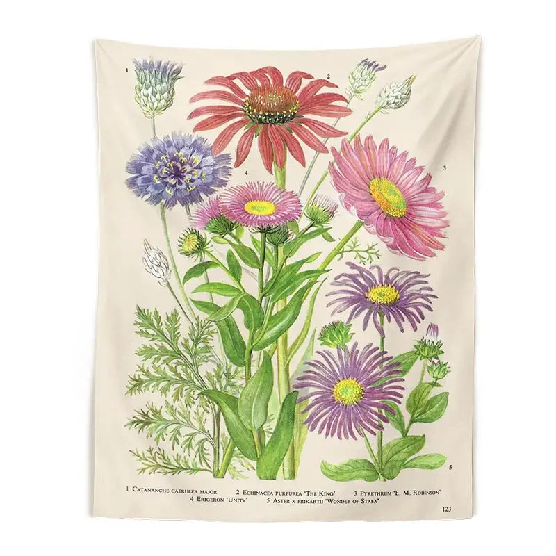Botanical wildflower vintage tapestry bedroom wall decor