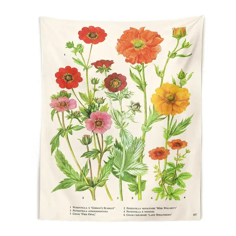 Botanical wildflower vintage tapestry bedroom wall decor