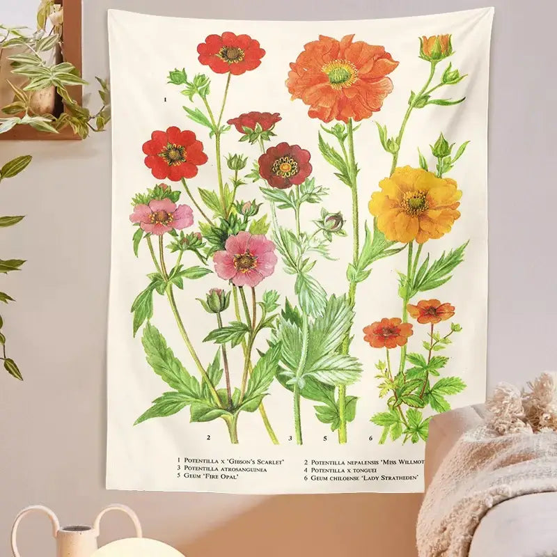 Botanical wildflower vintage tapestry bedroom wall decor