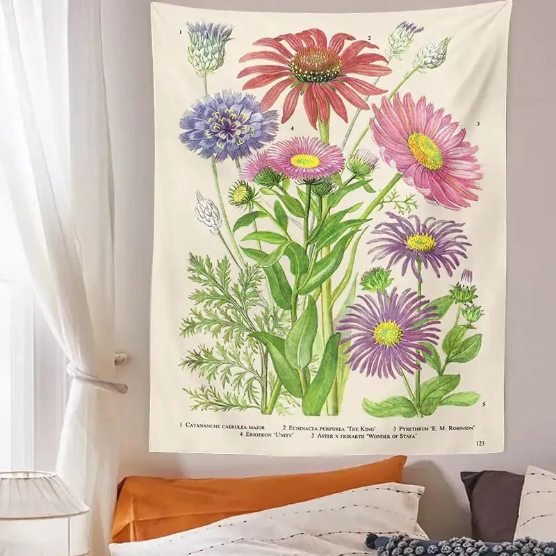 Botanical wildflower vintage tapestry bedroom wall decor