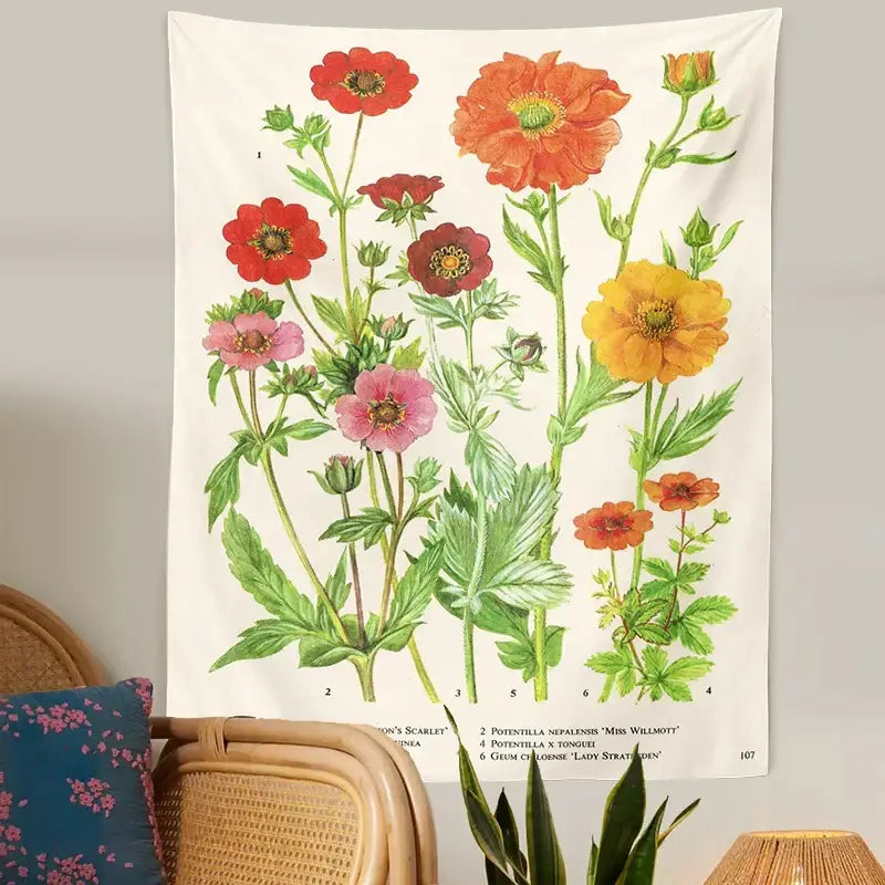 Botanical wildflower vintage tapestry bedroom wall decor