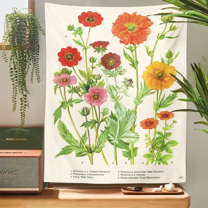 Botanical wildflower vintage tapestry bedroom wall decor