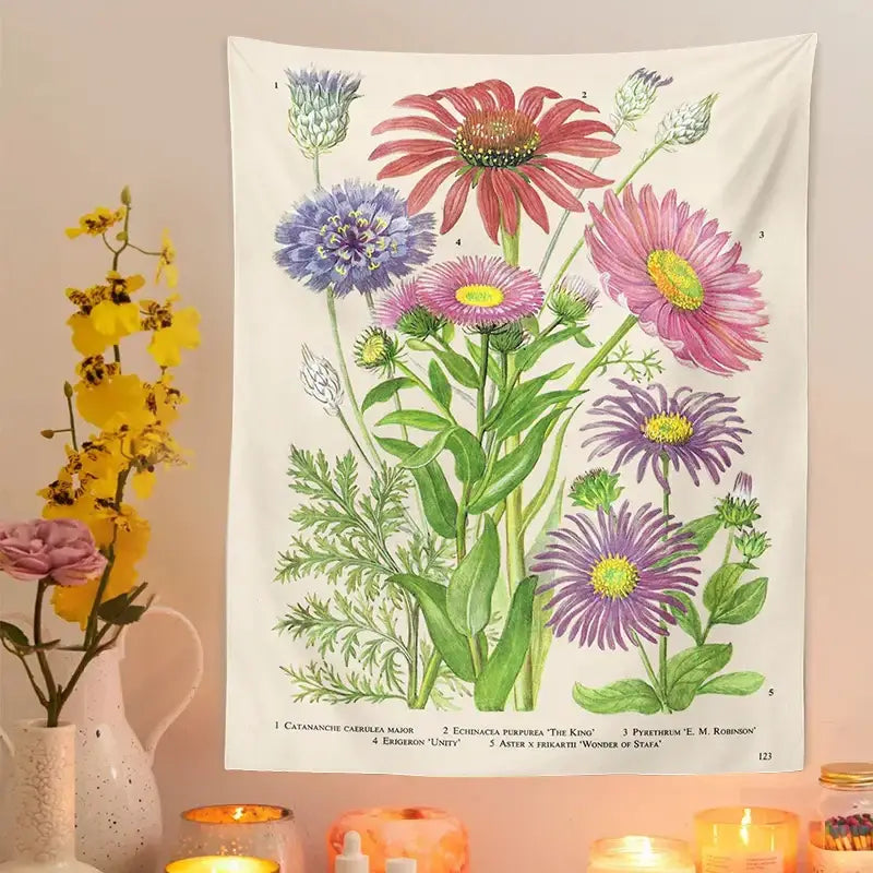 Botanical wildflower vintage tapestry bedroom wall decor