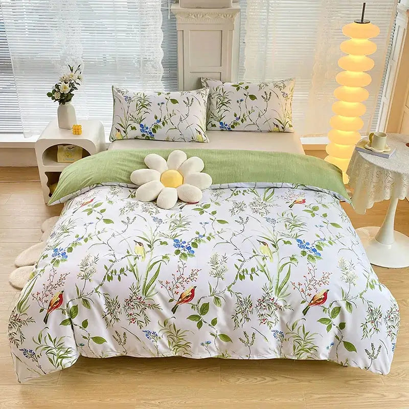 Botanical yellow & white floral duvet cover set bedroom bedding