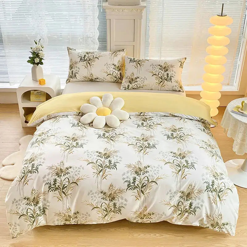 Botanical yellow & white floral duvet cover set bedroom bedding