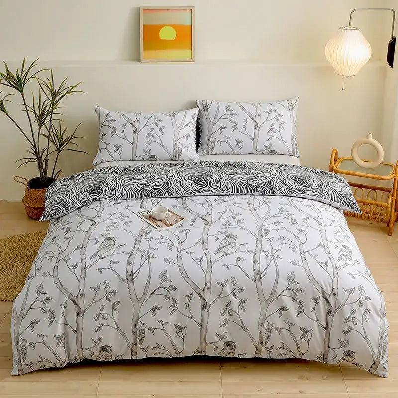 Botanical yellow & white floral duvet cover set bedroom bedding