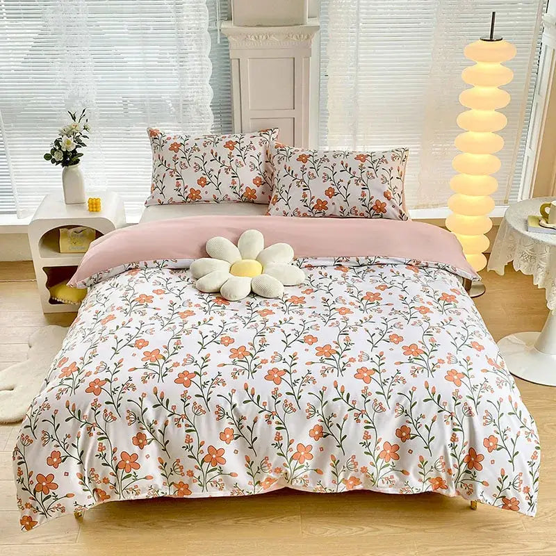 Botanical yellow & white floral duvet cover set bedroom bedding