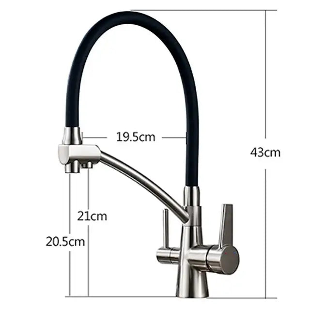 Brass and black dual spout kitchen faucet with dual handles
