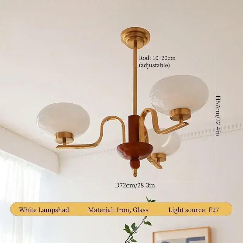 Brass and cream glass pendant chandelier for dining room