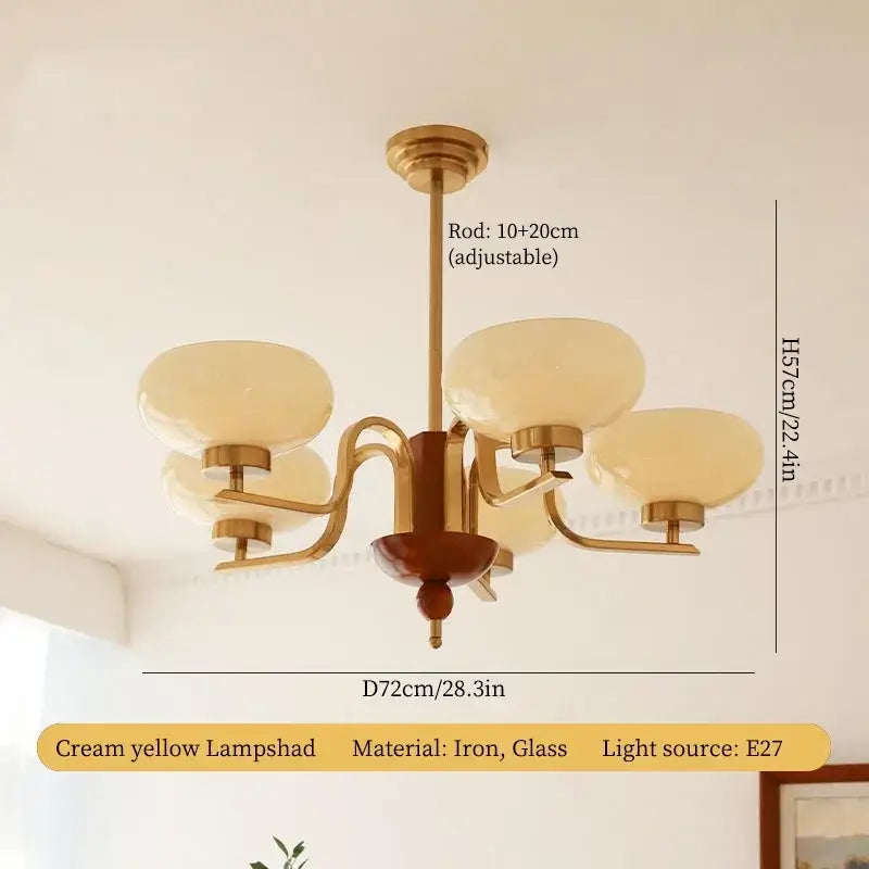Brass and cream glass pendant chandelier for dining room