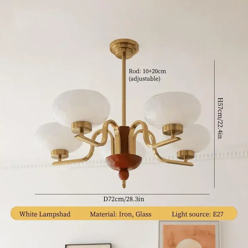 Brass and cream glass pendant chandelier for dining room