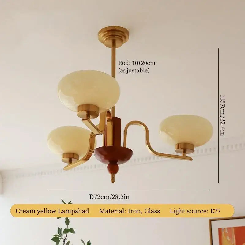 Brass and cream glass pendant chandelier for dining room