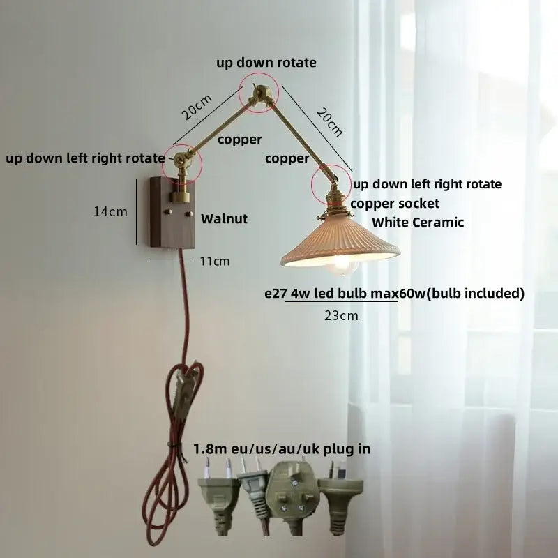 Brass and ribbed glass ceramic led wall light – bedroom sconce