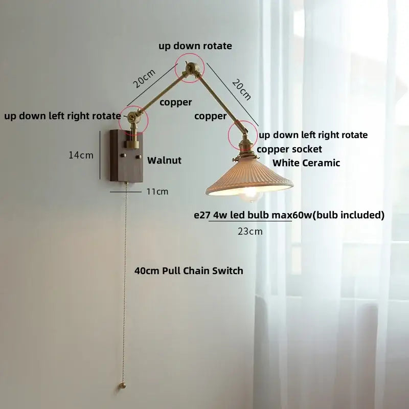 Brass and ribbed glass ceramic led wall light – bedroom sconce