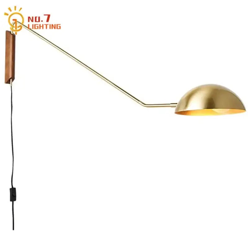 Brass and wood adjustable metal wood wall lamp bedroom reading light