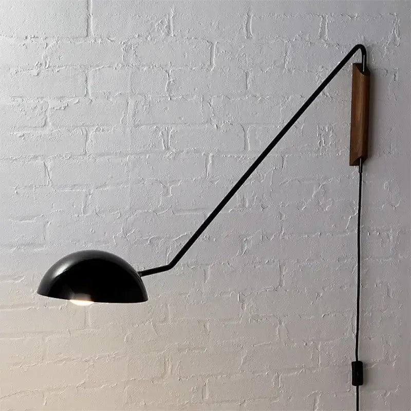 Brass and wood adjustable metal wood wall lamp bedroom reading light