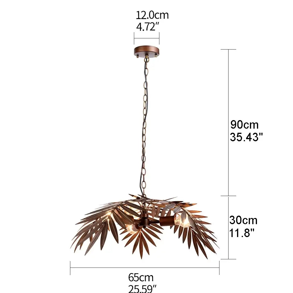 Brass boho coconut leaf chandelier dining room brass finish light