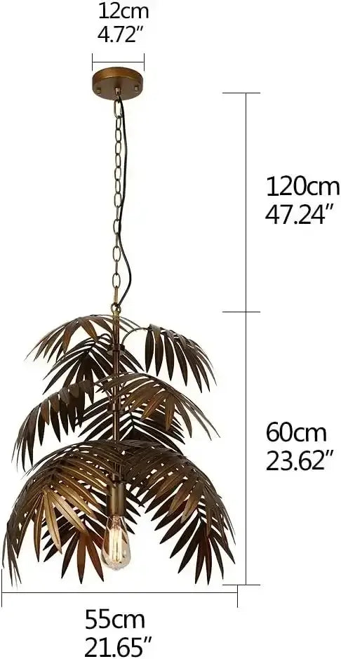 Brass boho coconut leaf chandelier dining room brass finish light