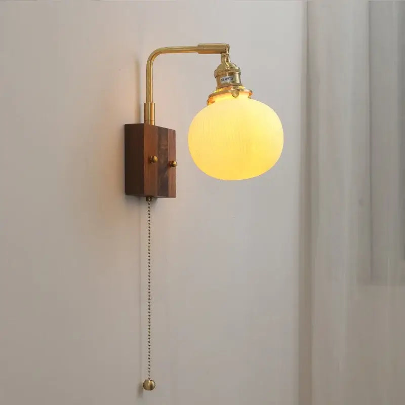 Brass ceramic ball led wall light with yellow globe for living room